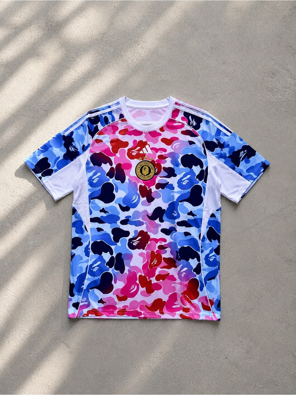 NWT adidas x BAPE Football Graphic Slim Jersey T-shirt Pink/Blue